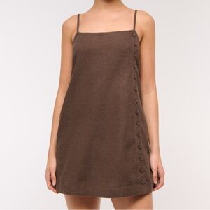 Linen blend button skort